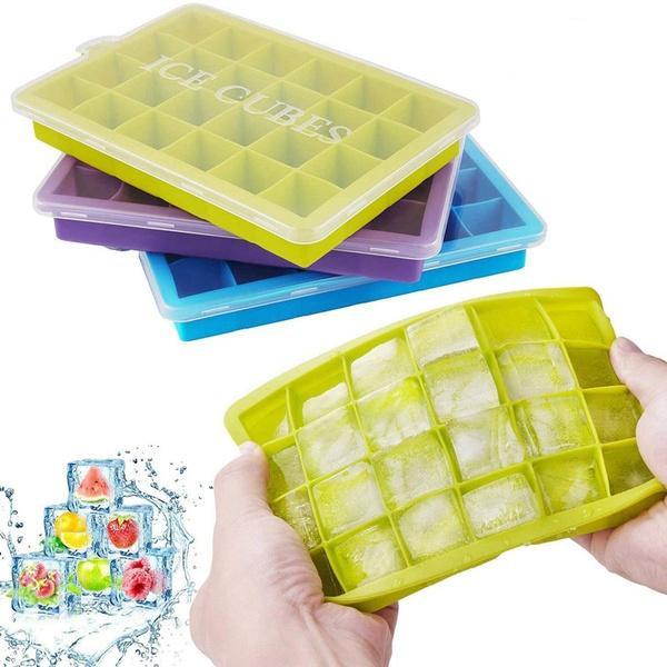 Colorful silicone ice cube trays with lid in various colors for easy ice cube making