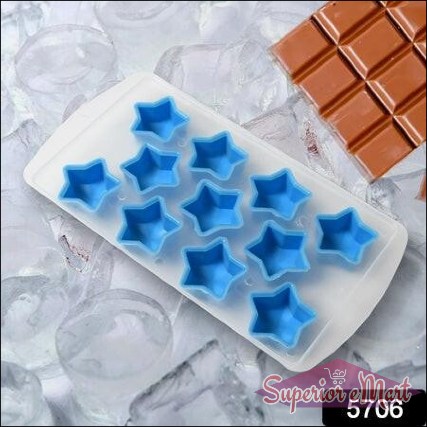 Silicone ice cube tray in blue shaped like stars for creative ice cubes and fun drinks