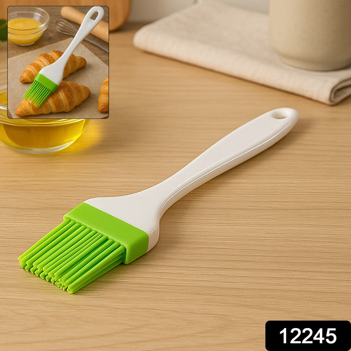 Superior eMart silicone oil spatula brush with green silicone bristles and white handle for cooking and baking