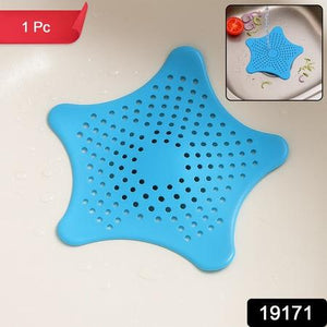 Silicone star shaped sink filter in blue, designed to catch debris while allowing water to flow