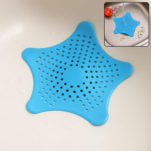Blue silicone star shaped sink filter designed for effective drainage and food debris prevention