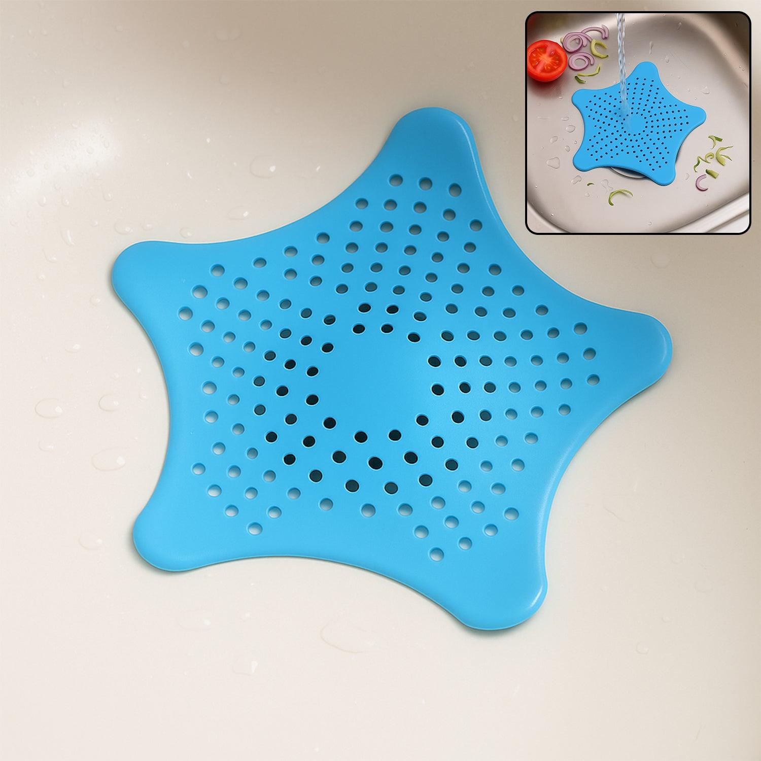Blue silicone star shaped sink filter designed for effective drainage and food debris prevention