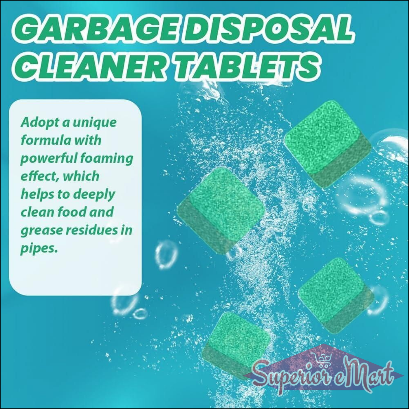 Superior eMart sink cleaner deodorizer tablets with powerful foaming action for deep cleaning pipes