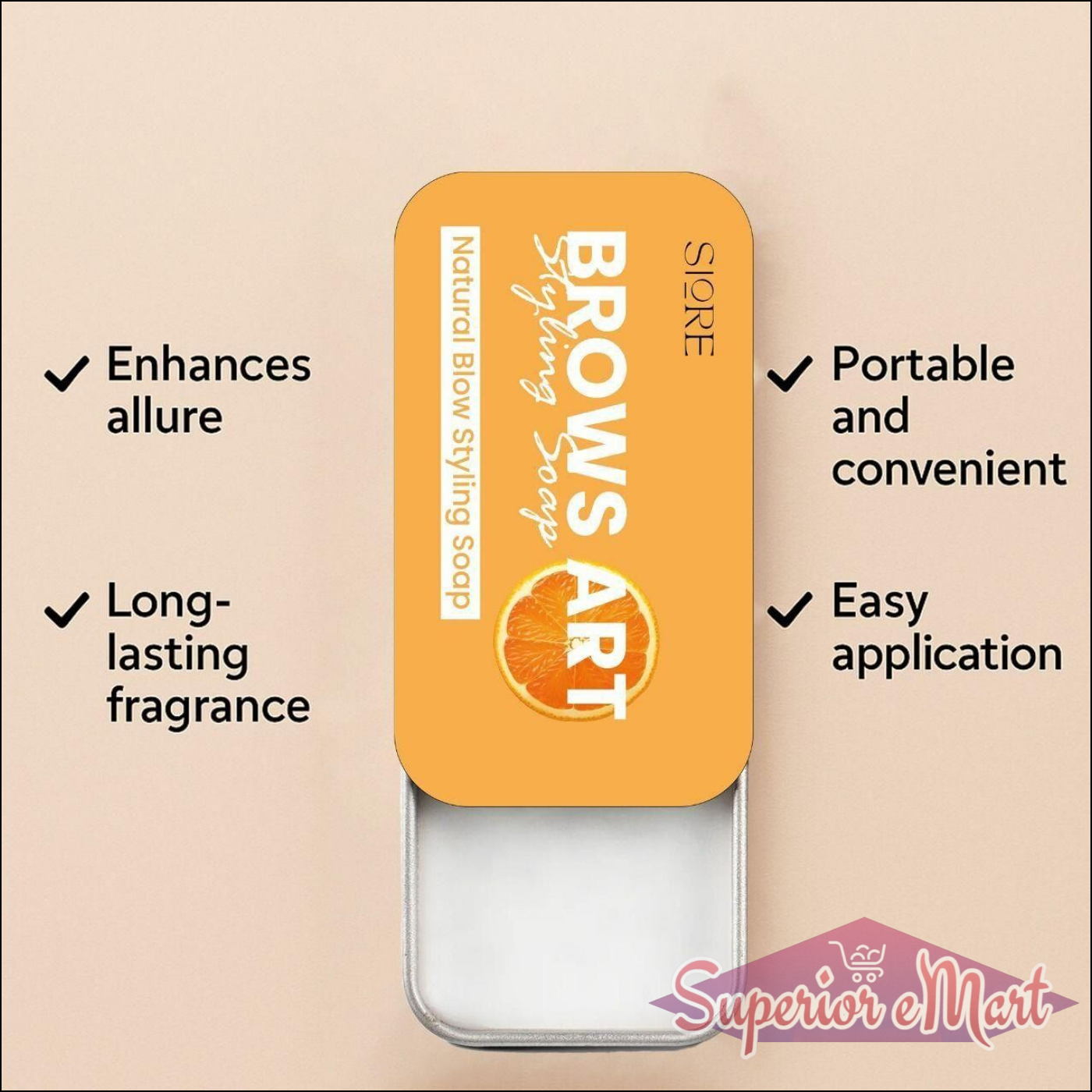 SIORE BROWS ART Styling Solid Perfume in a portable tin with long-lasting fragrance and easy application