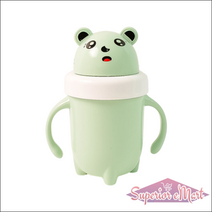 Green panda design spill proof baby sipper cup with easy grip handles for toddlers