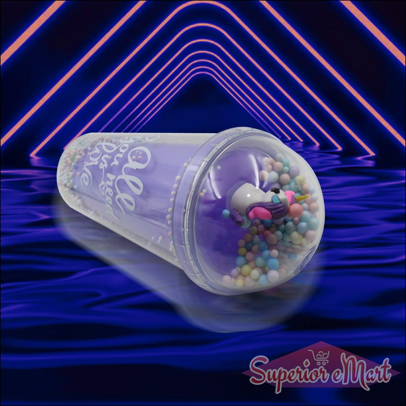 LED glow sipper bottle for kids in purple with colorful balls inside for fun hydration