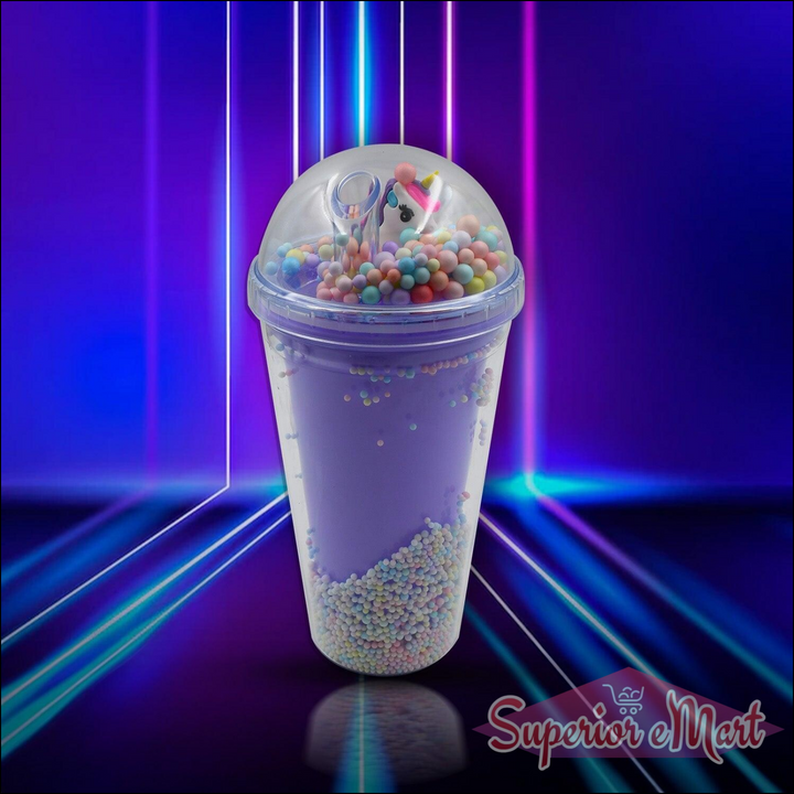 LED glow sipper bottle for kids with colorful beads and a fun, transparent design