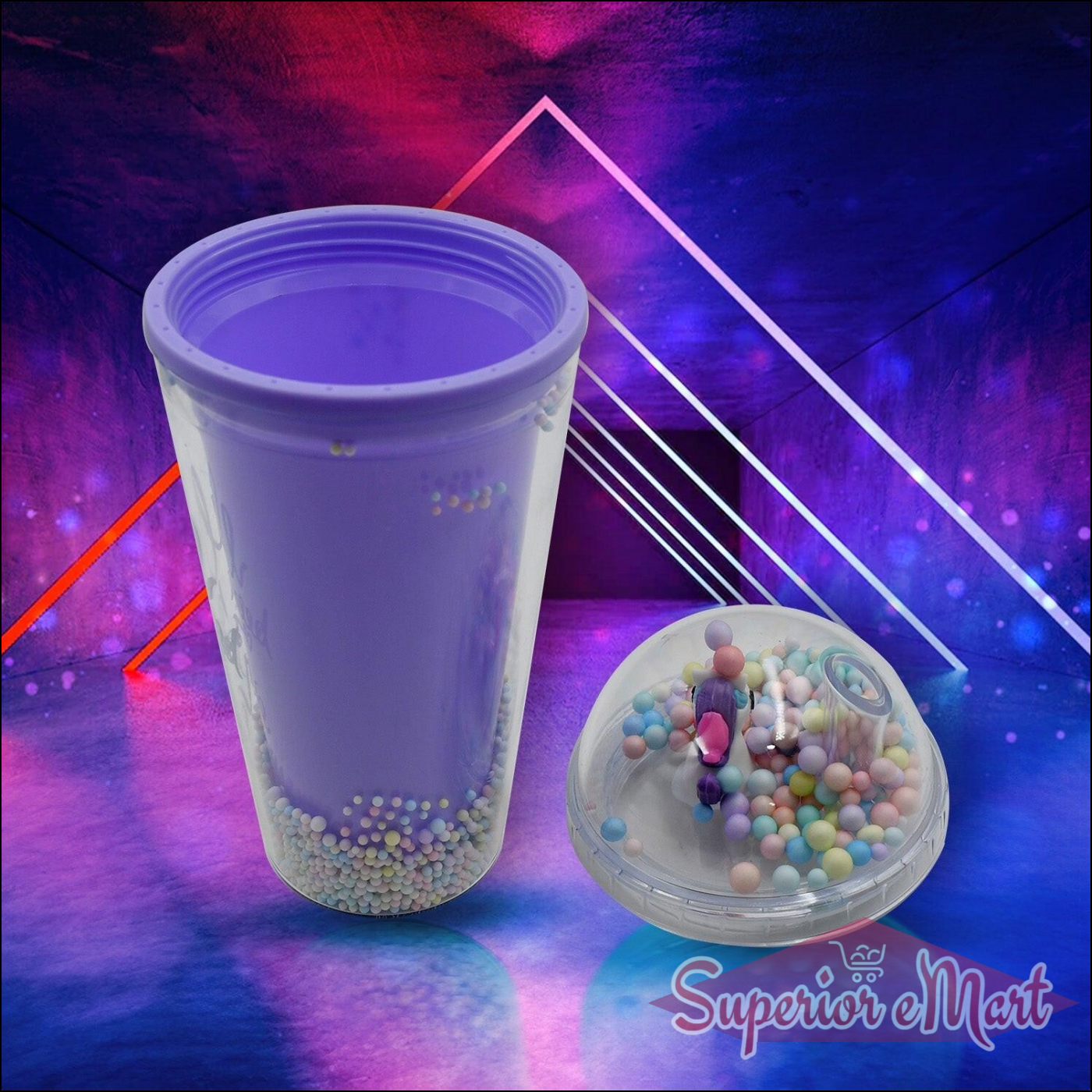 LED glow sipper bottle for kids with colorful beads and a fun design in a vibrant setting
