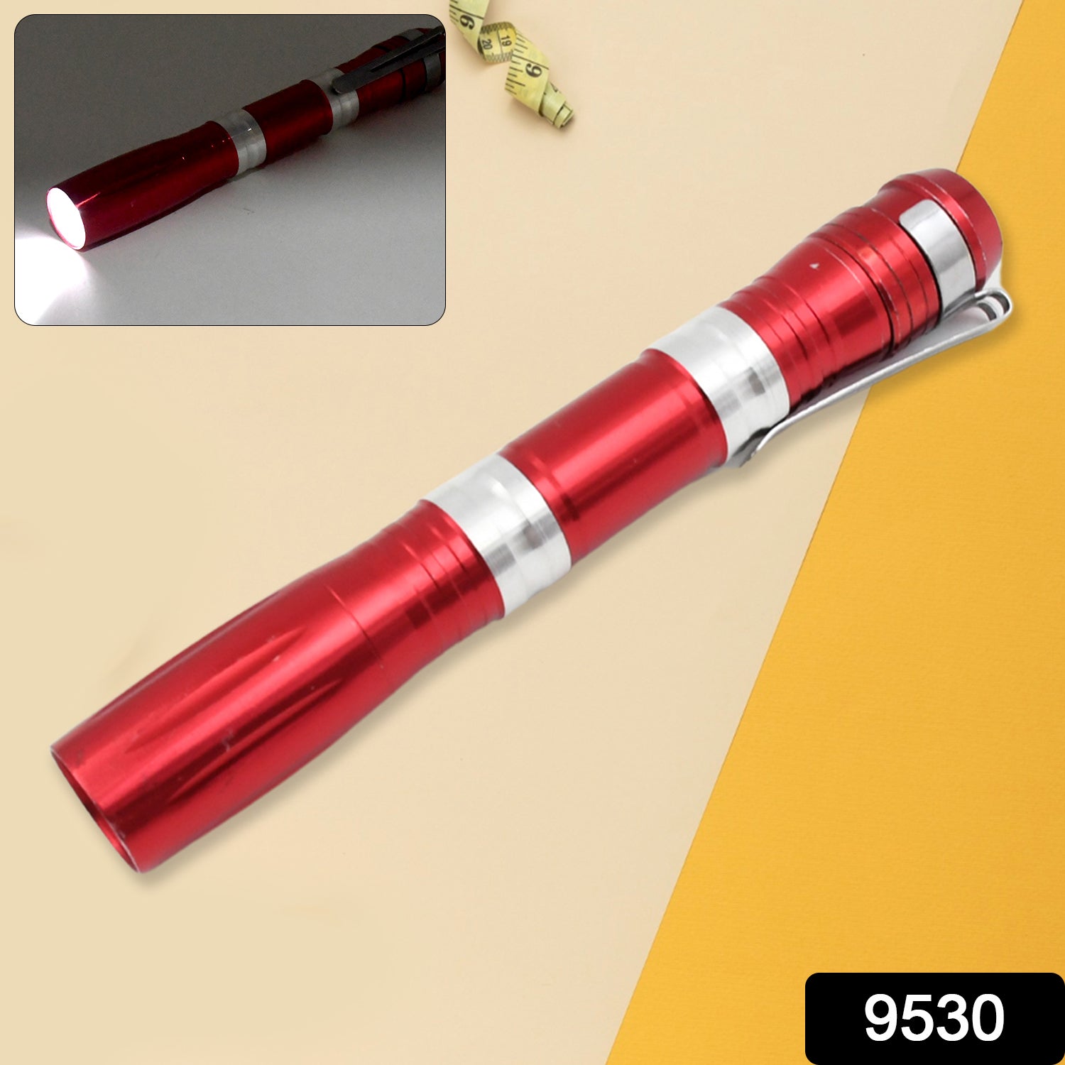 Portable Mini Torch / Flashlight LED Powerful High Lumens Pen Light with Clip, P - 9530_portable_torch_light_1pc