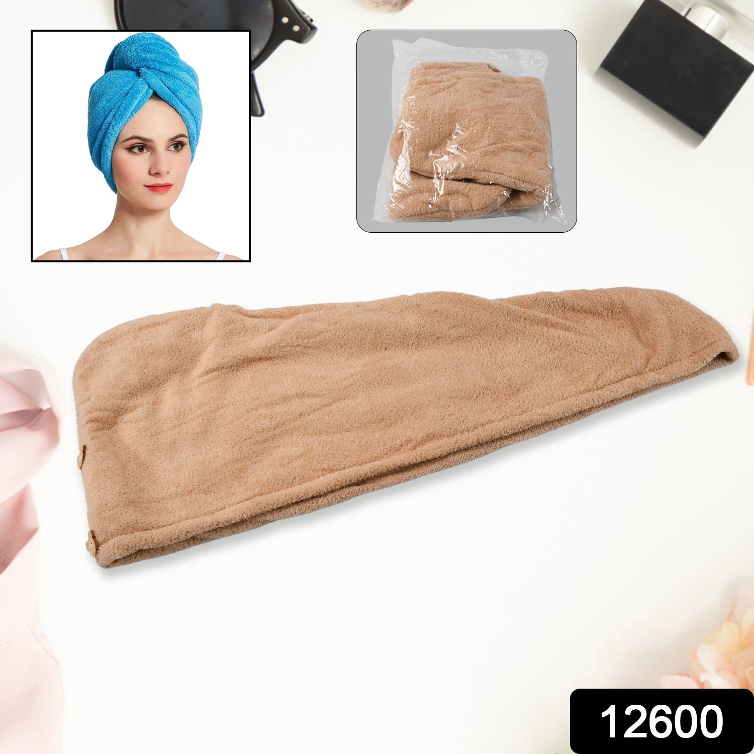 Microfiber Hair Wrap Towel Cap, Quick Turban Hair-Drying Absorbent Microfiber To - 12600_hair_wrap_towel_cap_1pc