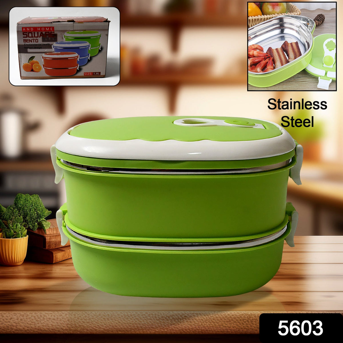 Lunch Box 900/1800ml Stainless Steel Kitchen Insulated Thermal Lunch Box Bento O - 5603_2layer_leakproof_tiffin