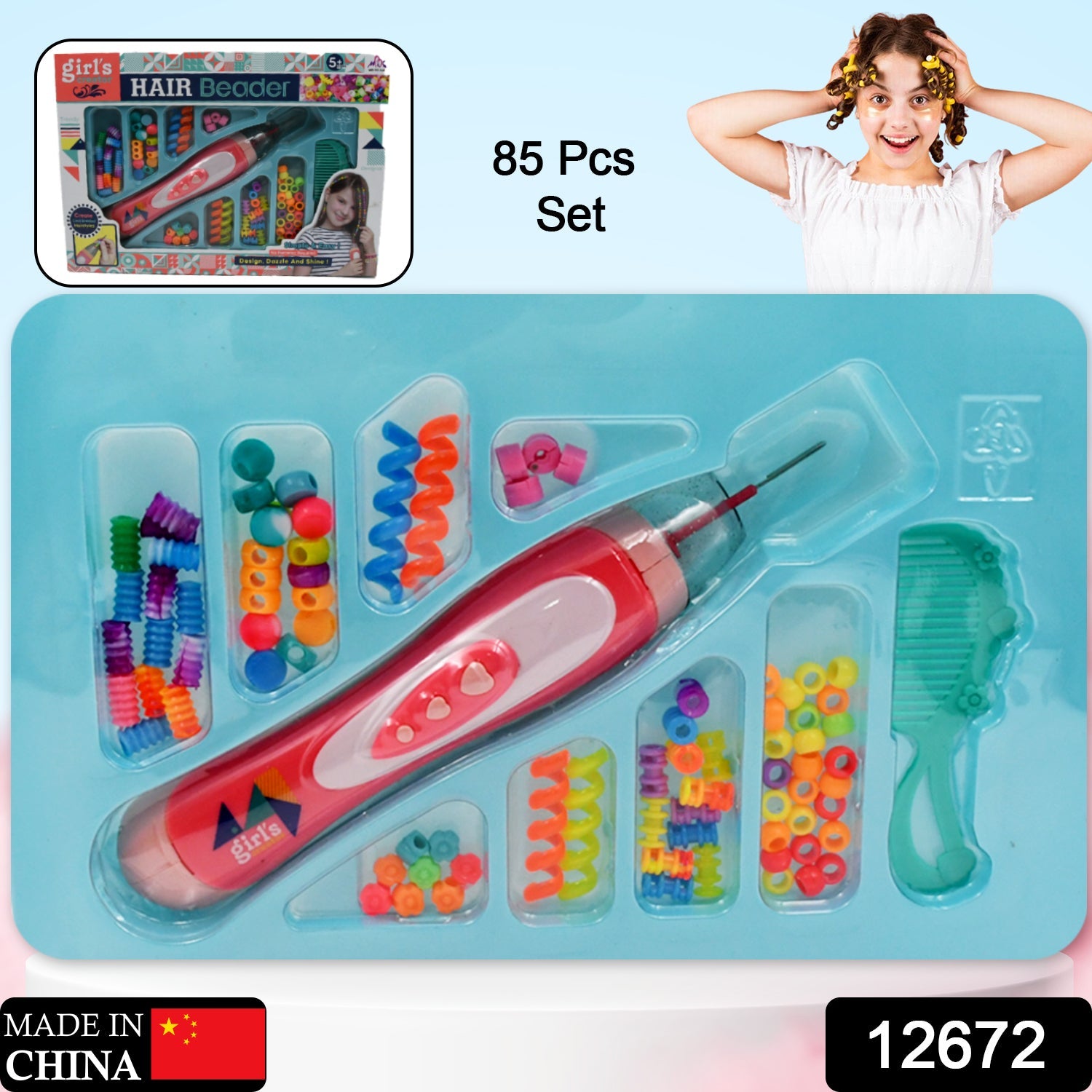 Hair Styling Clasp Clips Twisting Stringing Beads Kit for Girls, Portable Hair B - 12672_hair_braider_machine_kit