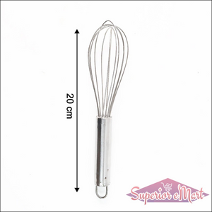 Small stainless steel balloon whisk measuring 20 cm, ideal for mixing and whipping ingredients