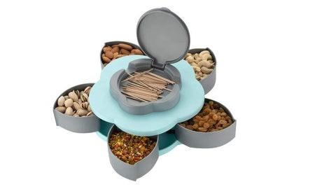 Smart candy box with compartments for organizing snacks and treats in a decorative flower design