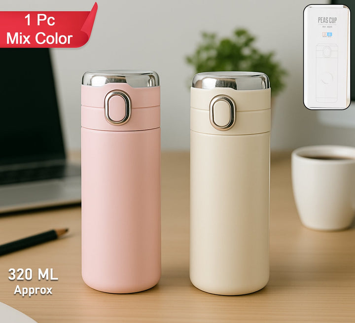 Smart insulated water bottle in pink and cream colors, perfect for keeping drinks hot or cold