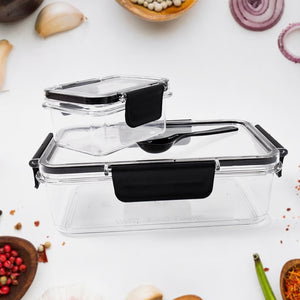 Superior eMart 800ml and 250ml storage box set with airtight black locking lids for kitchen organization