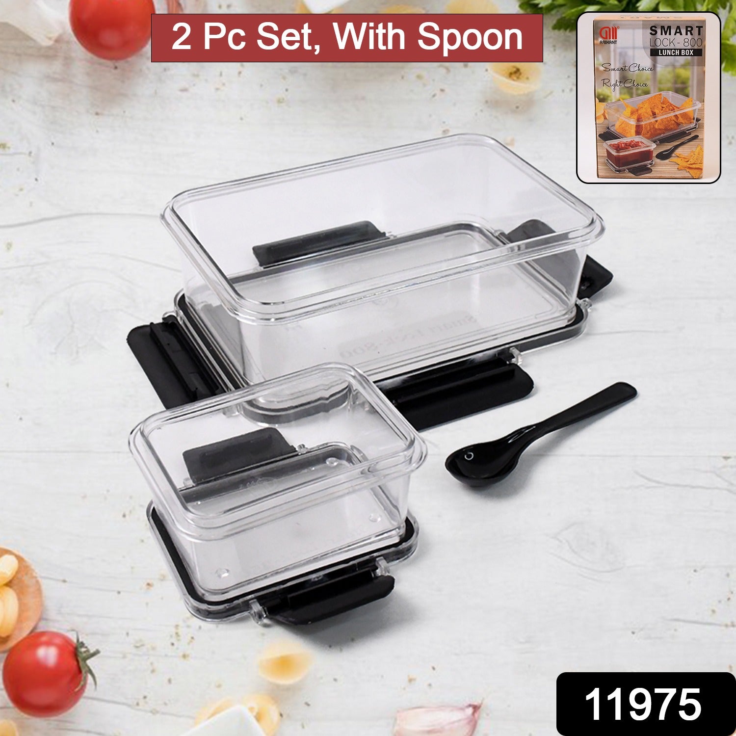 Superior eMart 800ml and 250ml storage box set with spoon transparent containers for home kitchen use