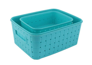 Set of turquoise smart storage baskets for home, perfect for organizing and decluttering spaces