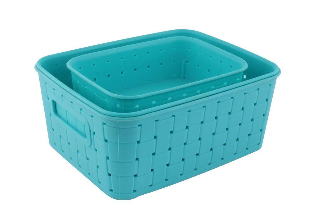 Set of turquoise smart storage baskets for home, perfect for organizing and decluttering spaces