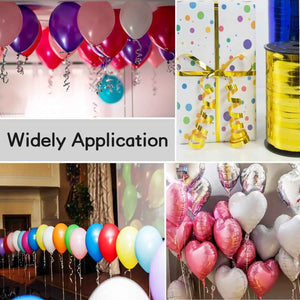 Colorful balloons and gifts adorned with smooth ribbon for decorations in a festive setting