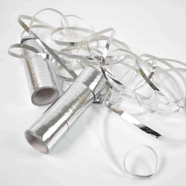 Shiny silver smooth ribbon for decorations, ideal for parties and craft projects