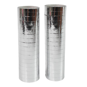 Shiny silver smooth ribbon for decorations in two vertical rolls for elegant crafting