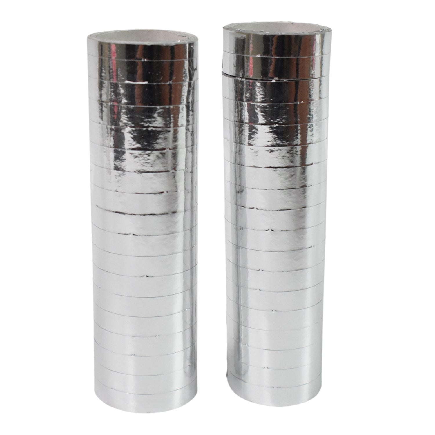 Shiny silver smooth ribbon for decorations in two vertical rolls for elegant crafting