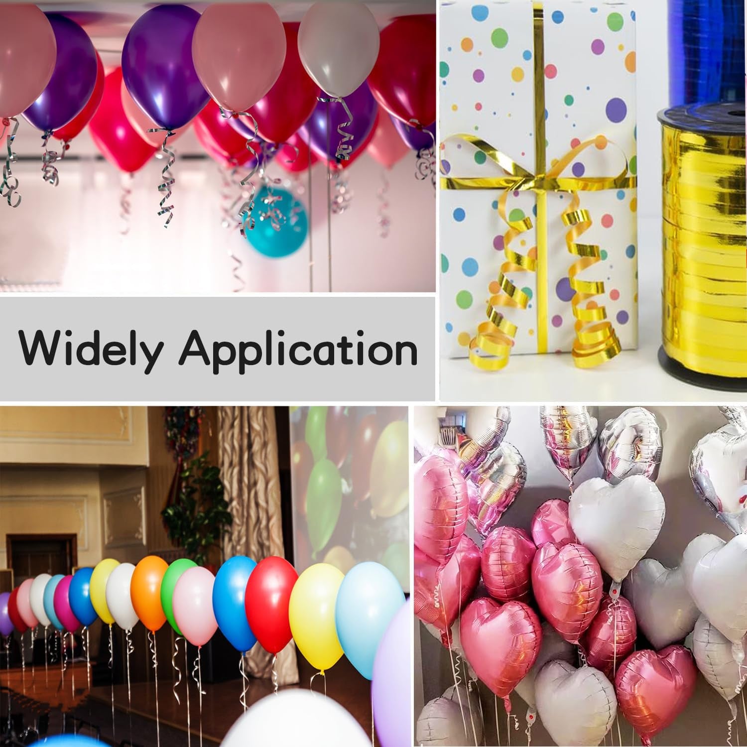 Colorful balloons and gift wrapped with smooth ribbon for decorations at parties and events