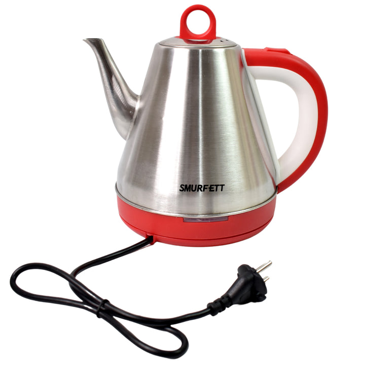 1500w electric kettle 1.5 liter with stainless steel body and ergonomic red handle for easy pouring