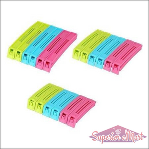 Colorful snack bag clip set in green, blue, and pink for sealing snacks and keeping them fresh