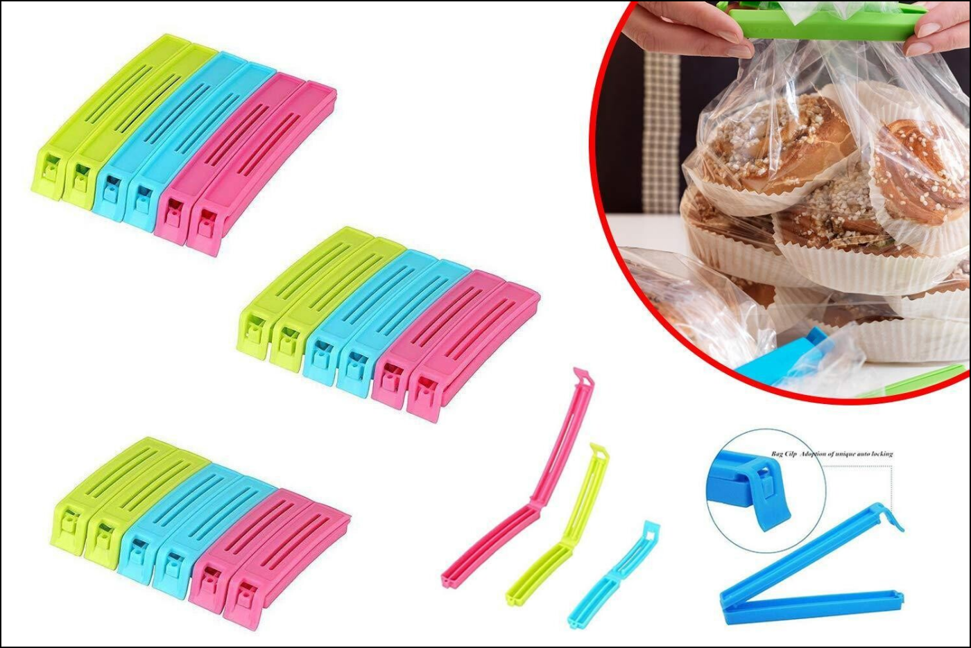 Colorful snack bag clip set for sealing food bags and keeping snacks fresh
