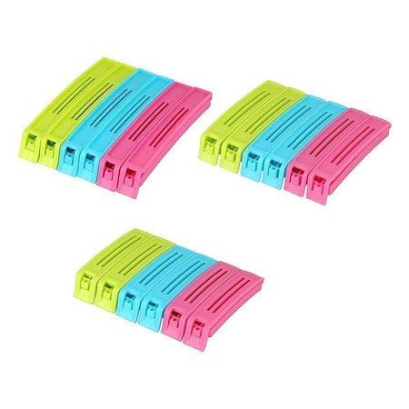 Colorful snack bag clip set in green, blue, and pink for sealing snacks and keeping them fresh