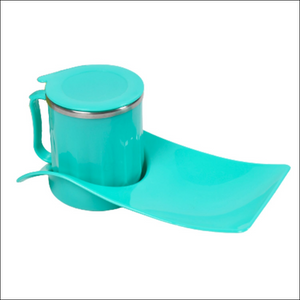 Kids snack tray with steel cup in turquoise for easy meal times and snacks on the go