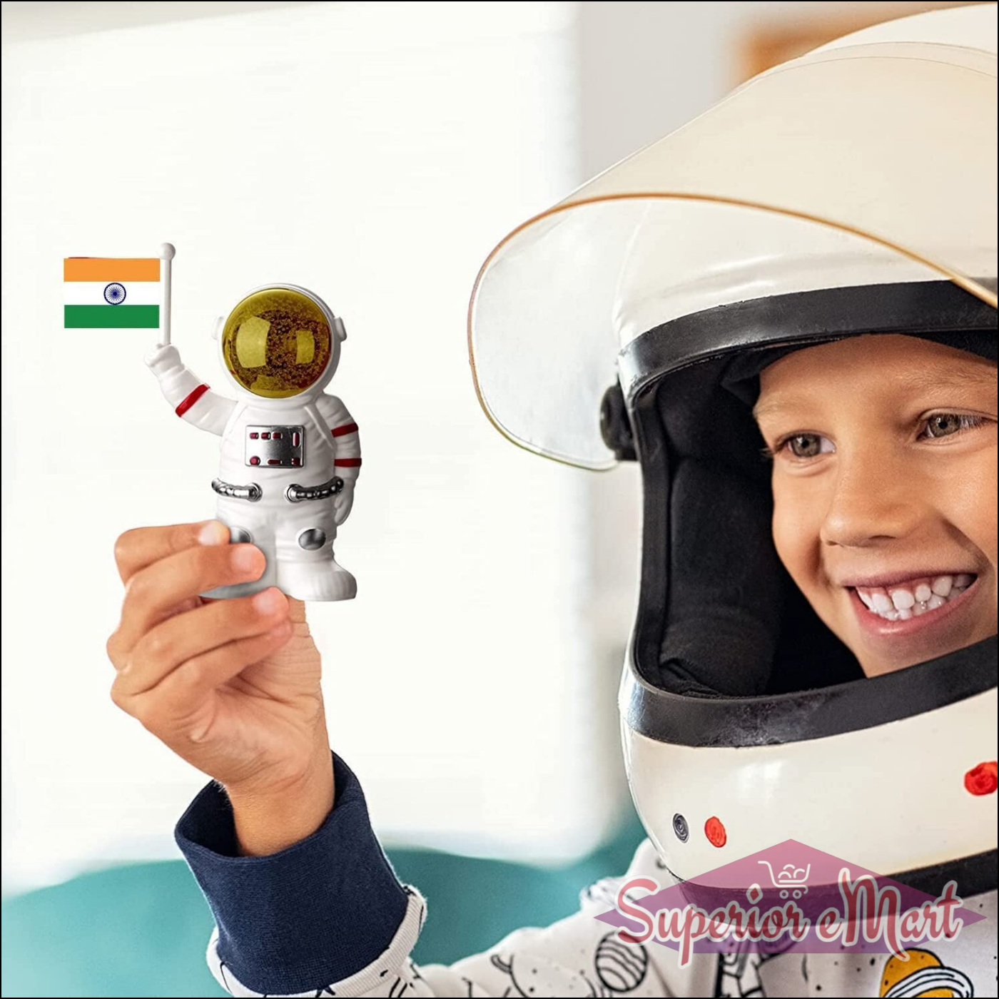 Solar Power Astronaut Ornament Moving Hand With Indian Flag 1 Pc - Superior eMart
