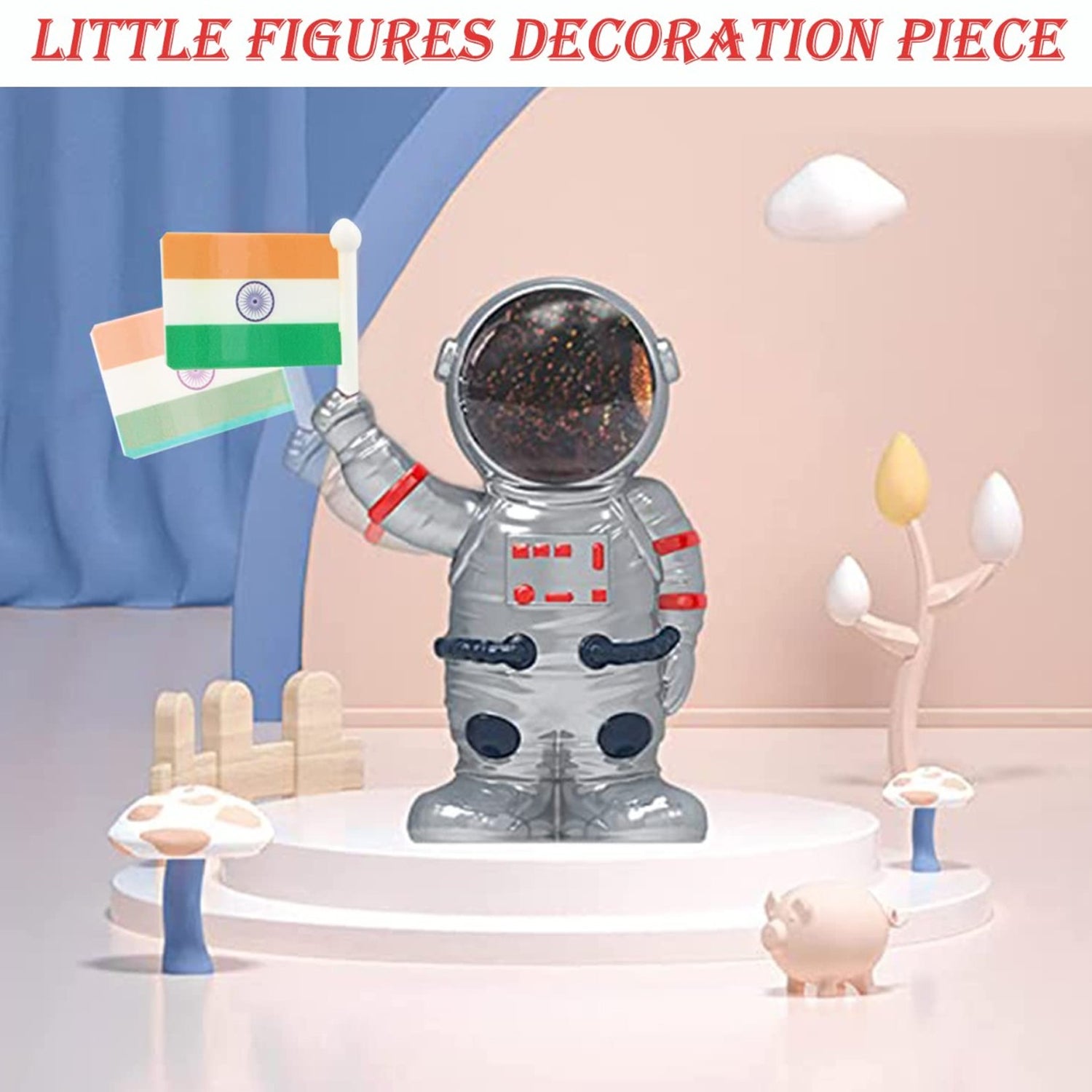 Solar power astronaut ornament holding a flag, ideal for unique home decor and decoration themes