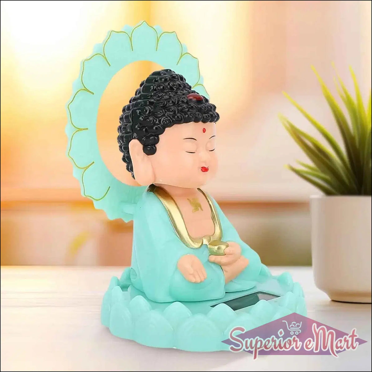 Decorative moving head Buddha ornament in soothing colors, perfect for enhancing home decor and meditation spaces