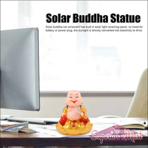 Solar powered Buddha statue for home decor with built-in solar panel for easy outdoor use
