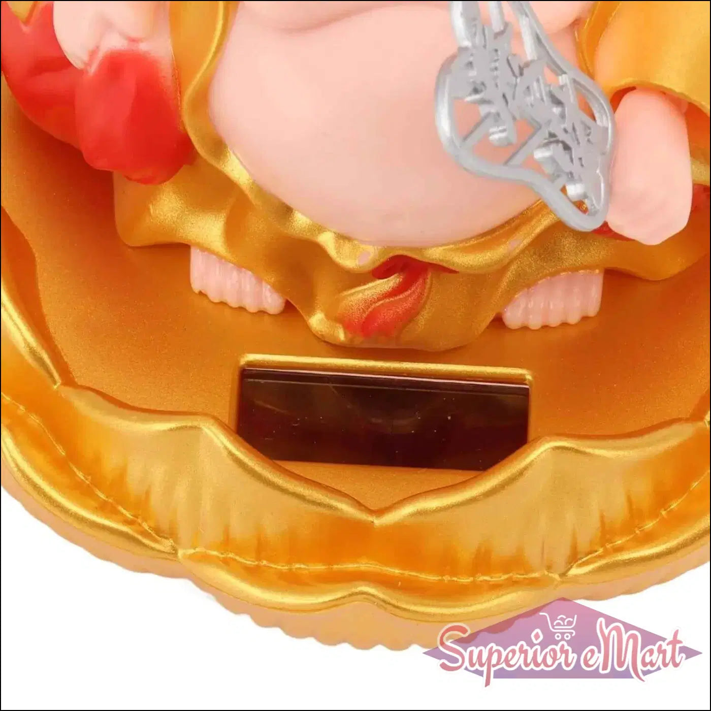 Golden solar powered Buddha statue with intricate details for serene home decor