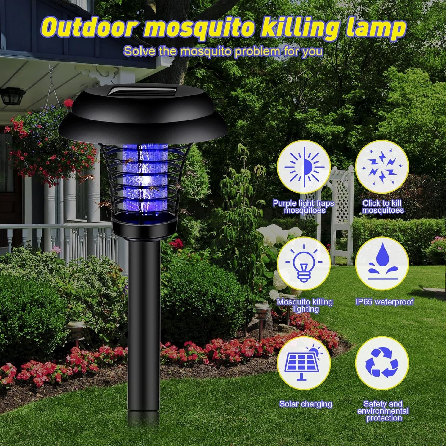 Solar powered mosquito trap with purple light and waterproof design for outdoor mosquito control