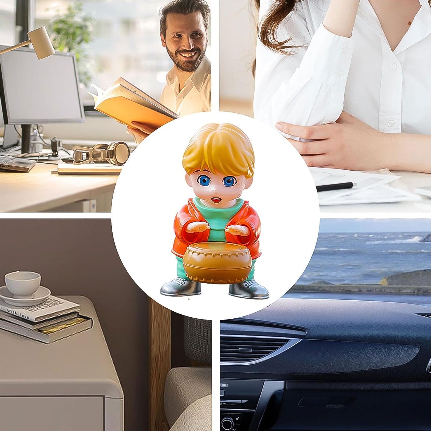 Drummer car air freshener featuring a cheerful boy figurine for enhancing your vehicle's decor and scent