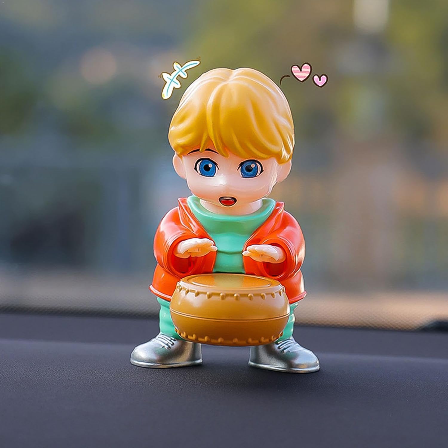 Drummer car air freshener featuring a cheerful child figure holding a drum for stylish car decor