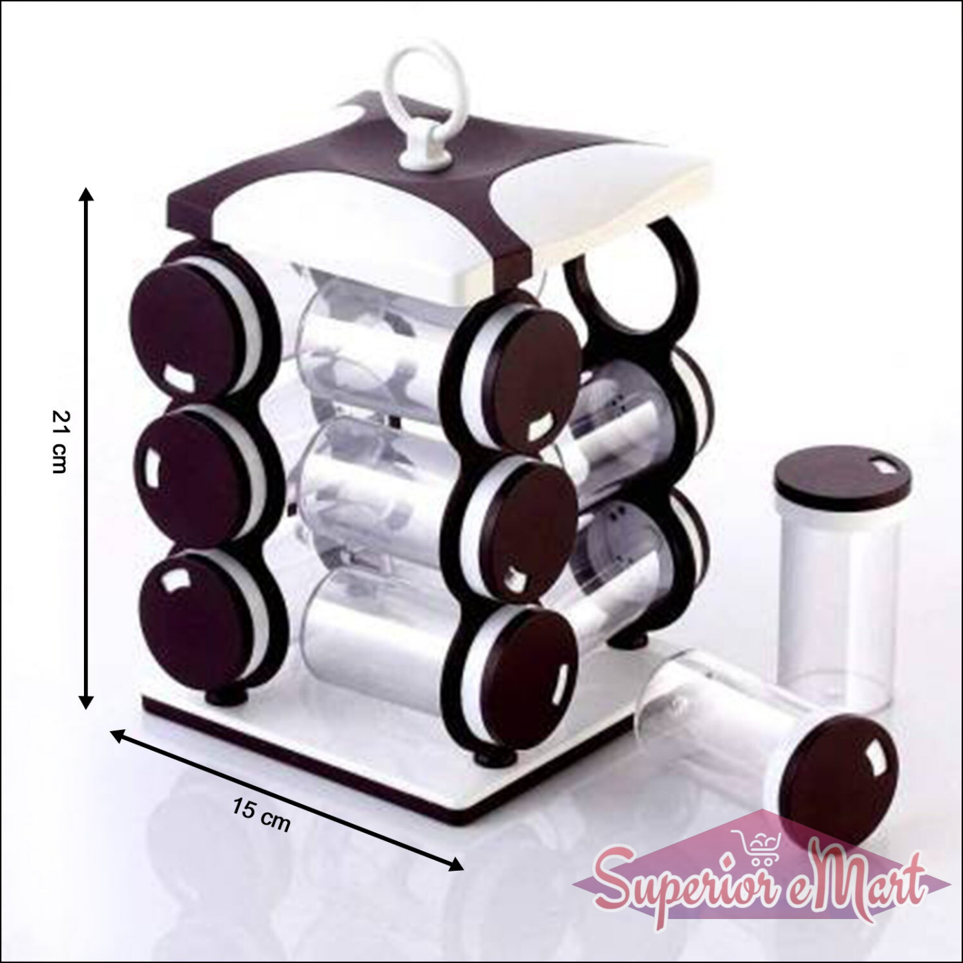 Superior eMart spice jar set 12 piece with clear containers and rotating stand for easy access