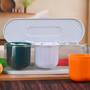 3 grid spice box with spoon featuring colorful containers and a sleek design for organized kitchen storage