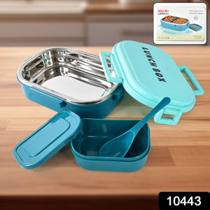 Superior eMart 3 in 1 lunch box with spoon in teal color with stainless steel container and secure lid