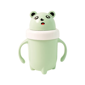 Green panda design spill proof baby sipper cup with easy grip handles for toddlers