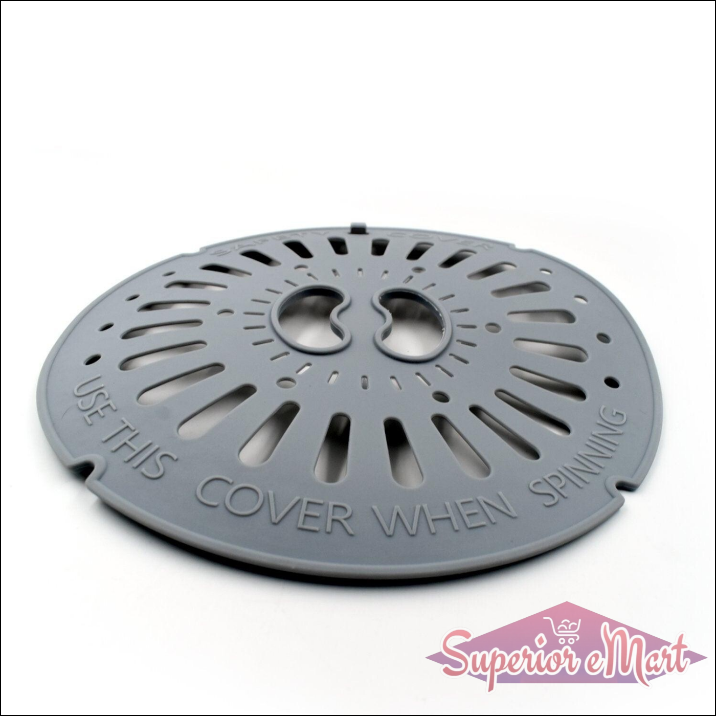 Spin cap safety cover in gray designed for secure and safe spinning use