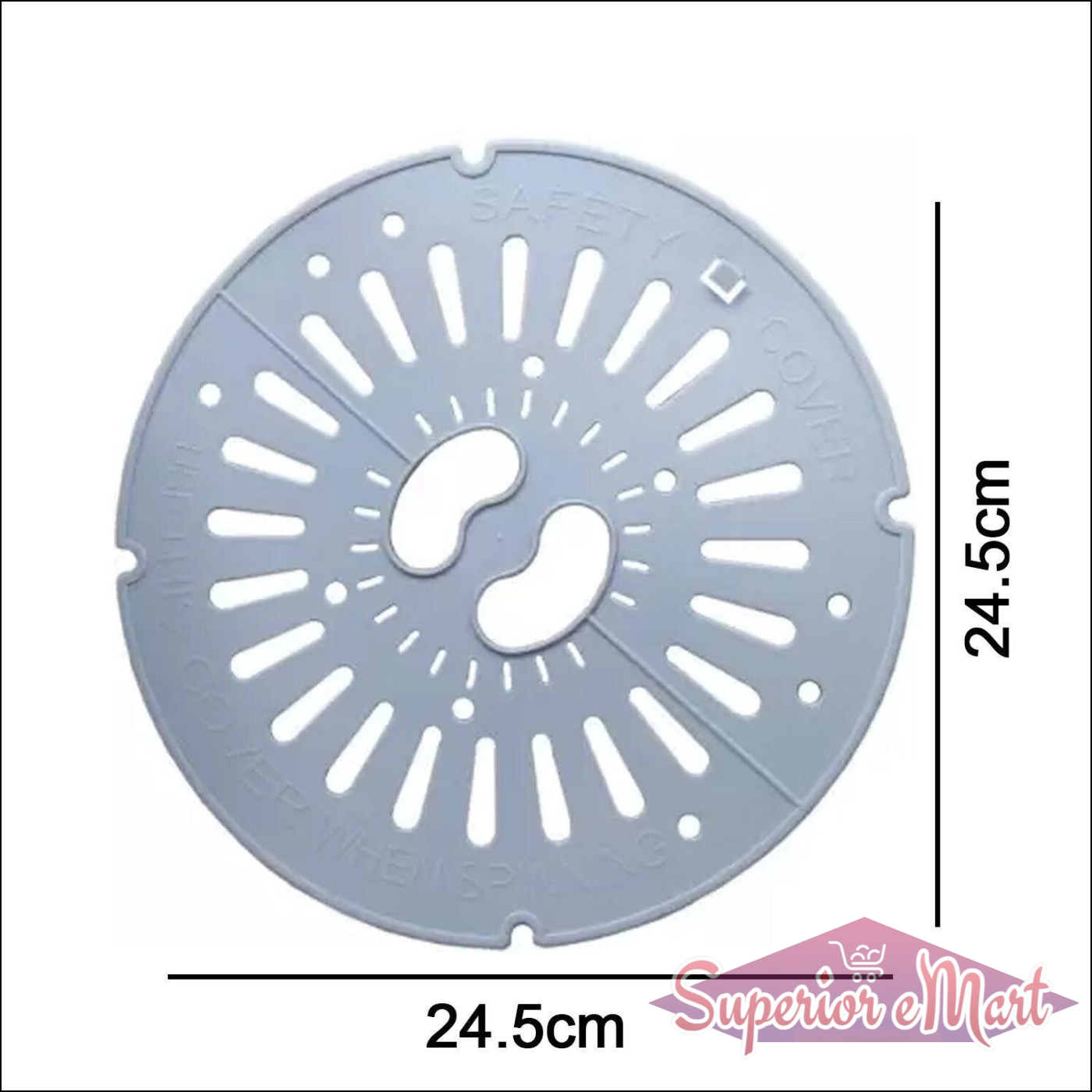Spin cap safety cover designed for home use, measuring 24.5cm in diameter for optimal protection
