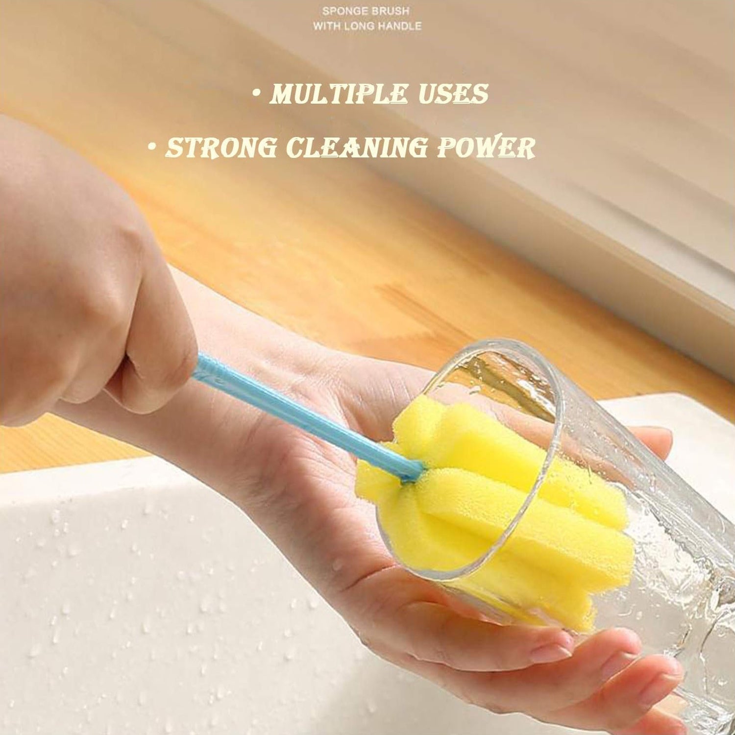 Sponge cup washing brush with long handle for effective cleaning in home and kitchen