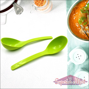 Bright green multipurpose kitchen ladle set for serving soup and other dishes with comfort