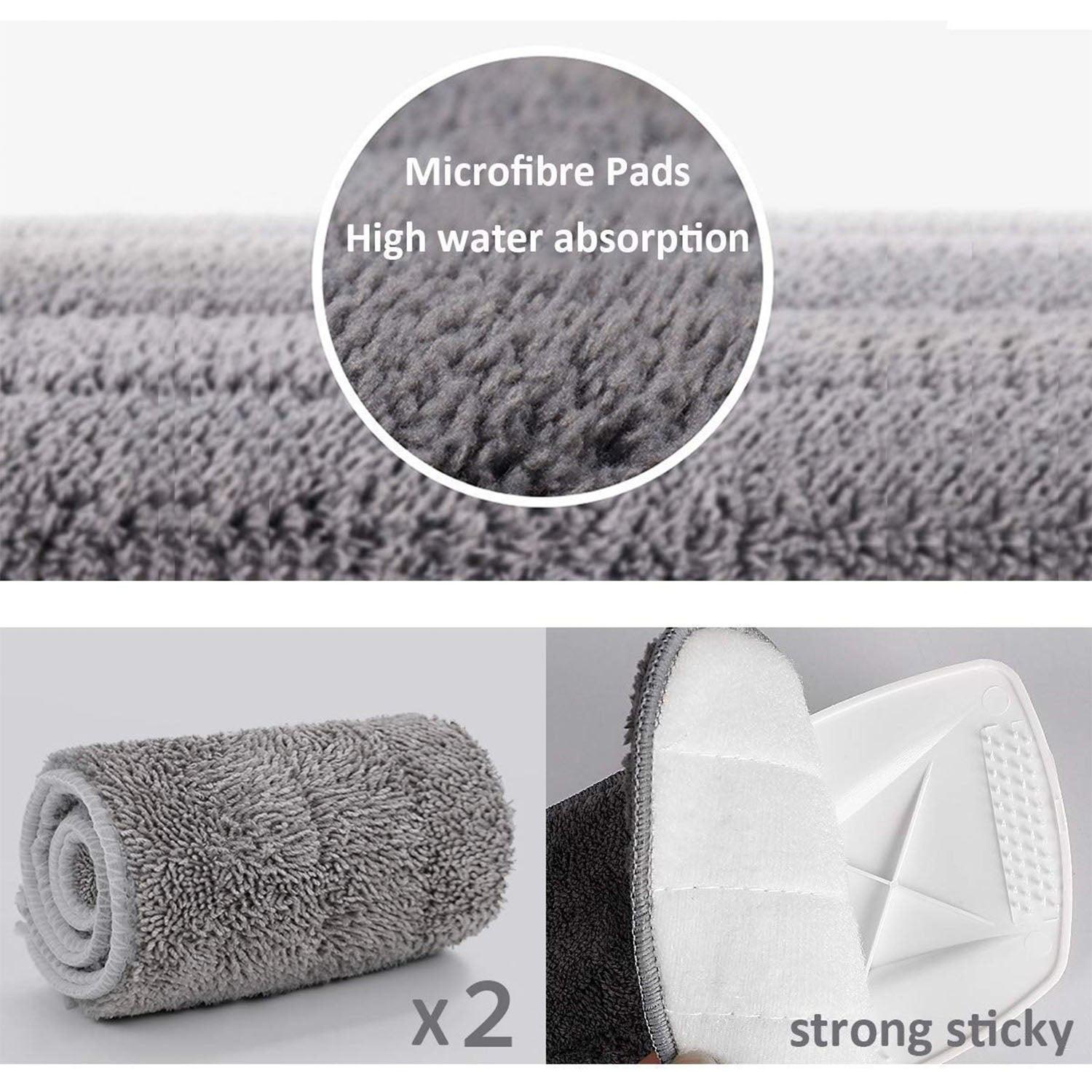 Close-up of microfibre pads showing high water absorption for spray mop with washable pad
